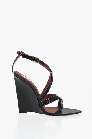 Patent Leather Wedge Sandals with 11cm Heel