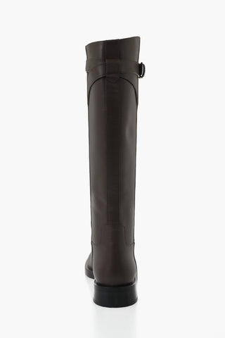 Leather Knee-High Boots With Logo Strap