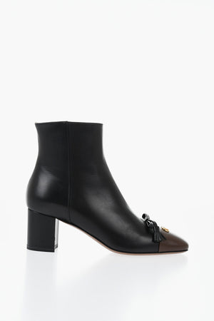 Leather Ankle Boots With Contrasting Toe And Internal Zip 6cm Heel