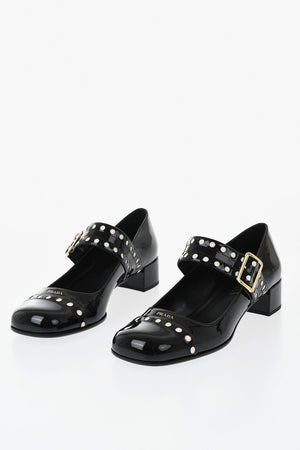 Patent Mary Jane pumps with brogue details 4cm