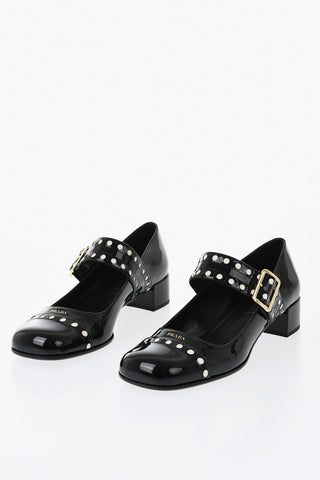 Patent Mary Jane pumps with brogue details 4cm