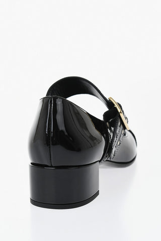 Patent Mary Jane pumps with brogue details 4cm