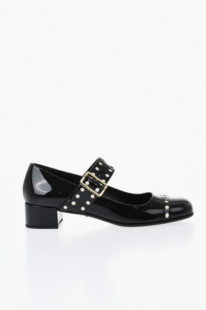 Patent Mary Jane pumps with brogue details 4cm