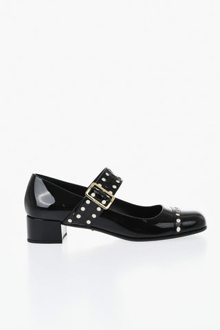 Patent Mary Jane pumps with brogue details 4cm