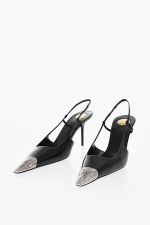 Brushed Leather Slingbacks with 8cm Metal Toe-Cap