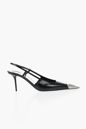 Brushed Leather Slingbacks with 8cm Metal Toe-Cap