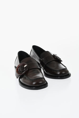 Brushed leather loafers with front buckle