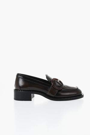 Brushed leather loafers with front buckle