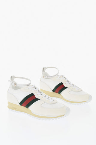 Suede sneakers with ankle strap