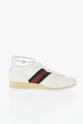 Suede sneakers with ankle strap