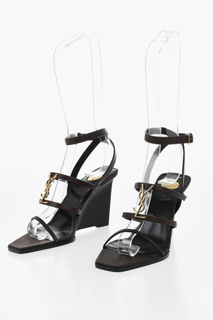 Leather Wedge Sandals with Front Monogram and 10cm Heel