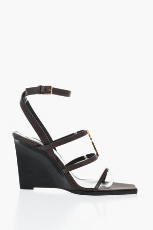 Leather Wedge Sandals with Front Monogram and 10cm Heel