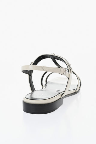 Flat leather sandals with front bit
