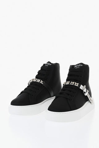 High-Top Nylon Sneakers with Studded Strap
