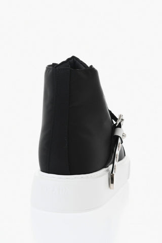 High-Top Nylon Sneakers with Studded Strap