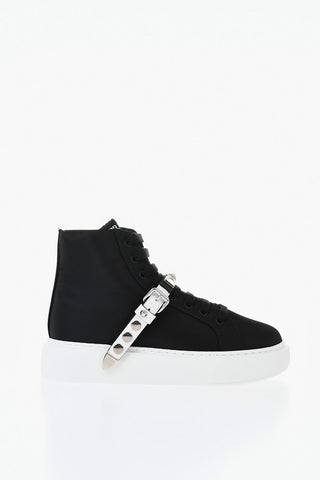 High-Top Nylon Sneakers with Studded Strap