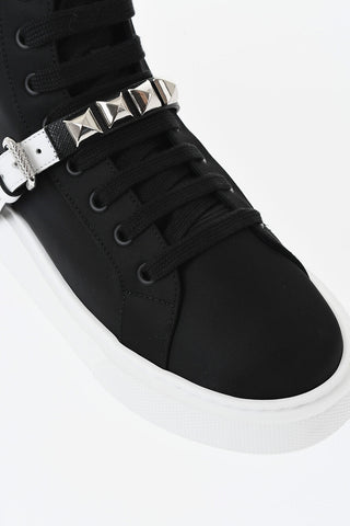 High-Top Nylon Sneakers with Studded Strap