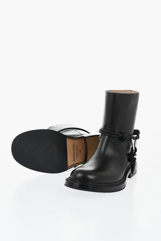 Leather Biker Ankle Boots With Braided Strap