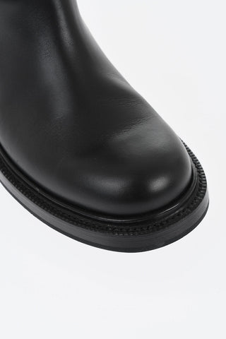Leather Biker Ankle Boots With Braided Strap