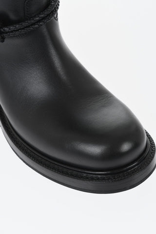 Biker Leather Knee-High Boots with Braided Strap