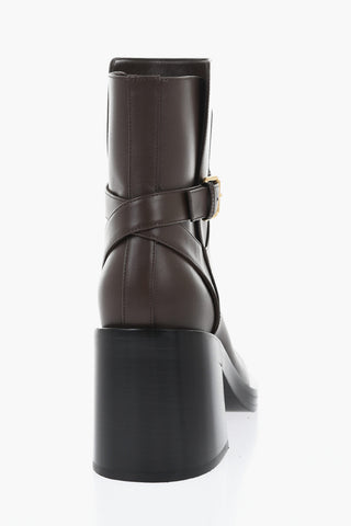 Leather Ankle Boots With Logo Ankle Strap 9cm Heel