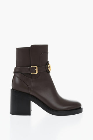 Leather Ankle Boots With Logo Ankle Strap 9cm Heel