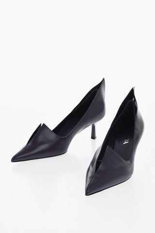 브러시드 가죽 펌프스, 6cm 단단한 디자인