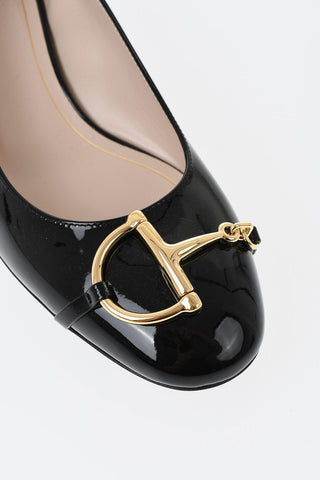 Patent ballet flats with front bit