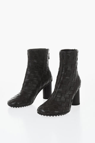 Woven Leather Ankle Boots ATOMIC with Cylindrical Heel 8cm