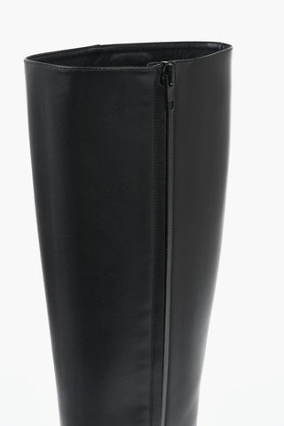 Leather Knee-High Boots With Square Toe 7cm Heel
