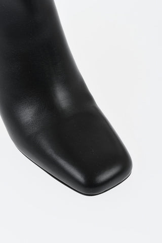 Leather Knee-High Boots With Square Toe 7cm Heel