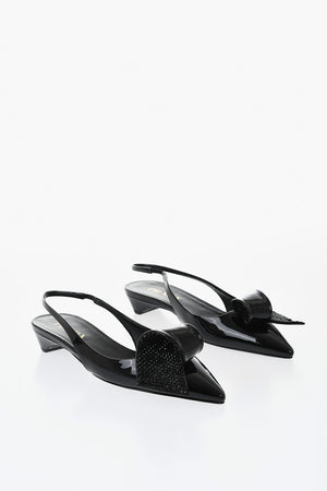 Patent Ballet Flats with 6cm Rigid Rhinestone Detail