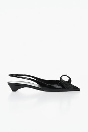 Patent Ballet Flats with 6cm Rigid Rhinestone Detail