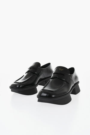 Brushed Leather Penny Loafers with Platform Sole