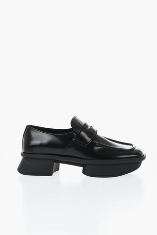 Brushed Leather Penny Loafers with Platform Sole