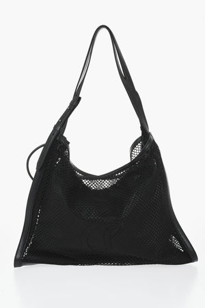 Perforated-Fabric Shoulder Bag With Leather Trims