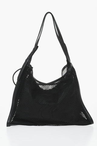 Perforated-Fabric Shoulder Bag With Leather Trims