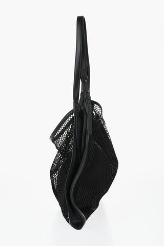 Perforated-Fabric Shoulder Bag With Leather Trims