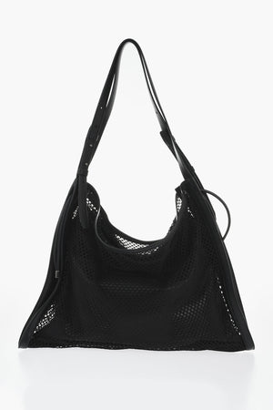 Perforated-Fabric Shoulder Bag With Leather Trims