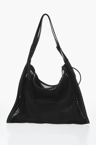 Perforated-Fabric Shoulder Bag With Leather Trims