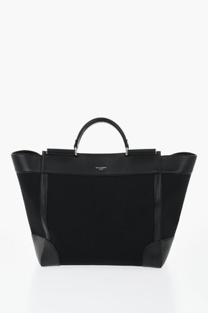 Maxi Borsa Tote in Cotone e Pelle con Doppio Manico