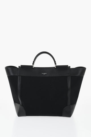 Cotton And Leather Maxi Tote Bag With Double Handles