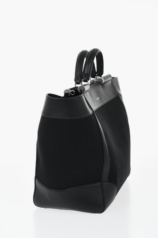 Cotton And Leather Maxi Tote Bag With Double Handles