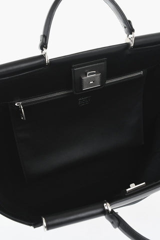Cotton And Leather Maxi Tote Bag With Double Handles