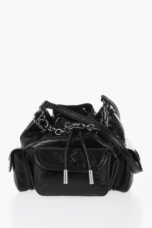 Crackle-Effect Leather Bucket Bag DUMBO with Metal Details