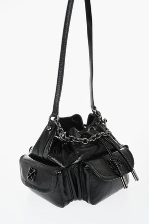 Crackle-Effect Leather Bucket Bag DUMBO with Metal Details