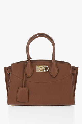 Hammered Leather Handbag with Gold Detail