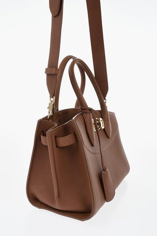 Hammered Leather Handbag with Gold Detail