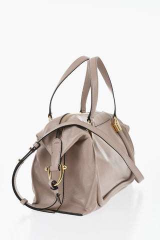 Leather Shoulder Bag DOUBLE CARRY with Gold Details