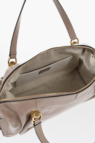 Leather Shoulder Bag DOUBLE CARRY with Gold Details